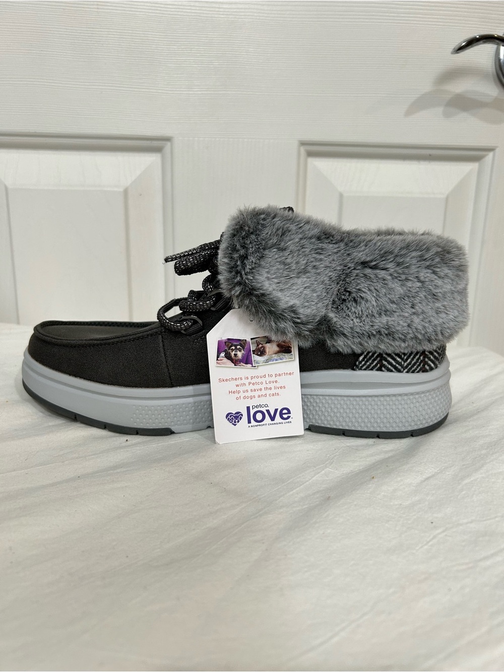 Skechers Cozy Faux Fur Lined Charcoal Grey Booties Sneakers Size 8 - Picture 8 of 10